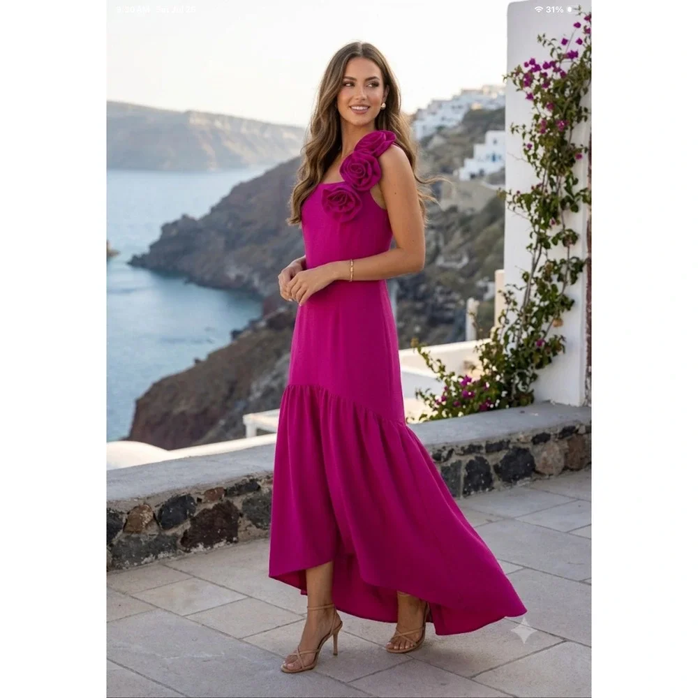Taylor Magenta Floral Rosette Drop Waist Maxi Dress NWT 14 9121S Pink Formal